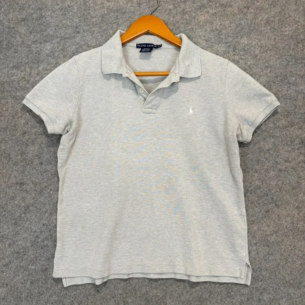 Vintage Ralph Lauren Polo Shirt Womens XL Slim Fit Gray Summer Pique Knit Y2K